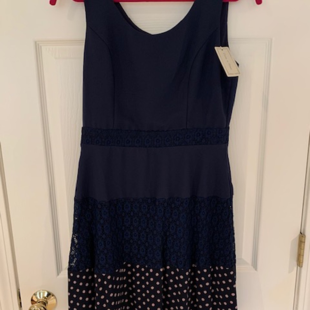 NWT Mod Cloth Doe & Rae Navy Lace & Dots Dress M